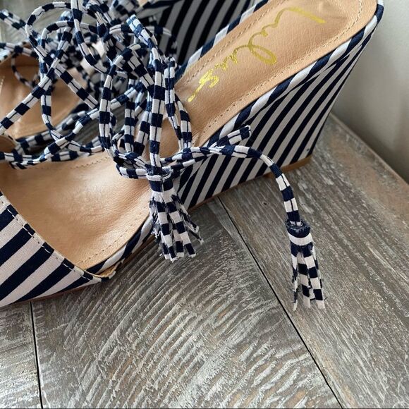 Nwob- LULU’S -Lindzee Blue Stripe Lace-Up Wedges (Size:7.5) - Picture 7 of 9